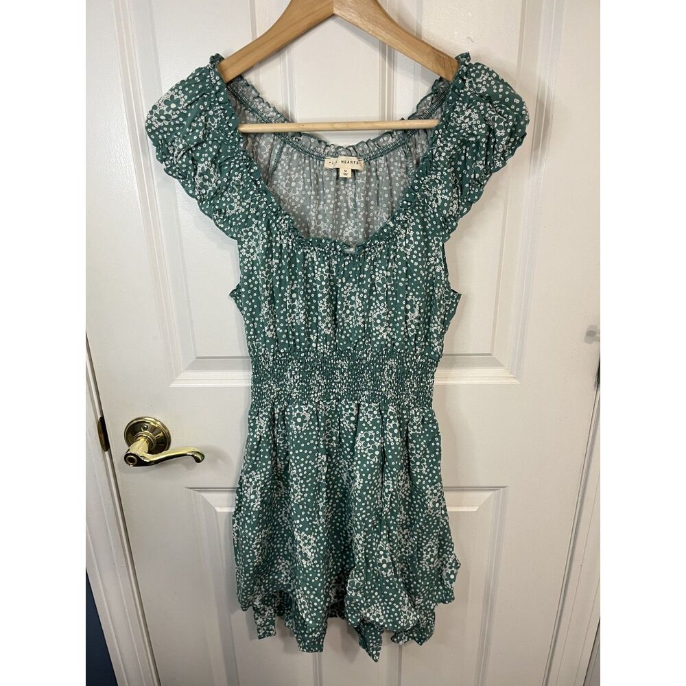 LA Hearts Green Floral Two Tier Ruffle Mini Dress Size Medium